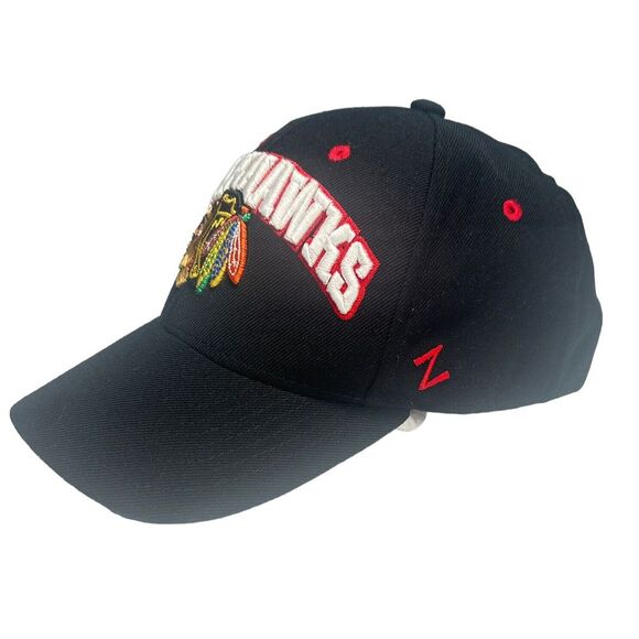 Chicago Blackhawks Hockey Zephyr Black Hat Cap Embroidered Logo Snap Back NHL‎ - Picture 2 of 8